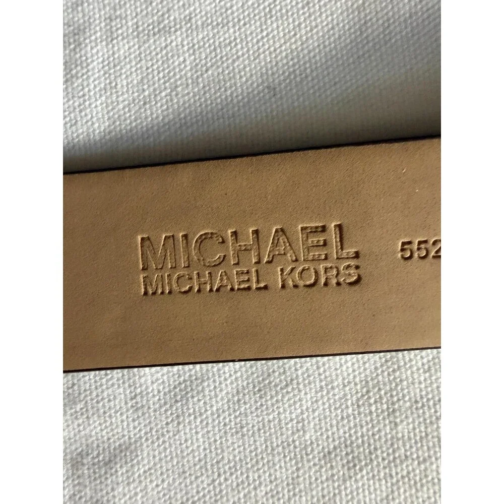 Michael Kors Mens MK Logo Belt Black Grey Buckle Synthetic Size L